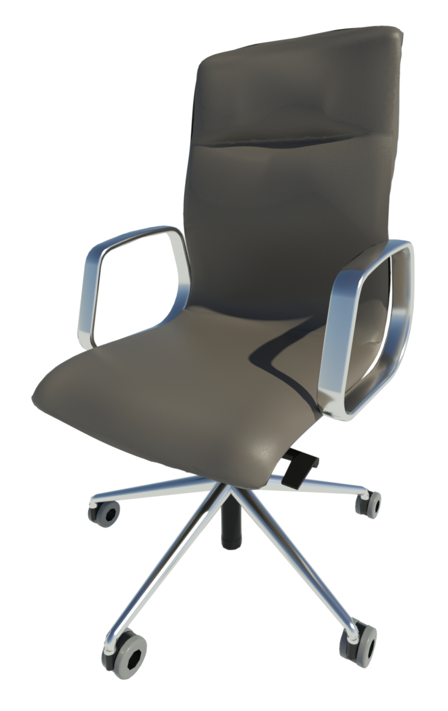 Revit render of Decide conference chair with a medium backrest and five-star base with castors in a dark grey color.